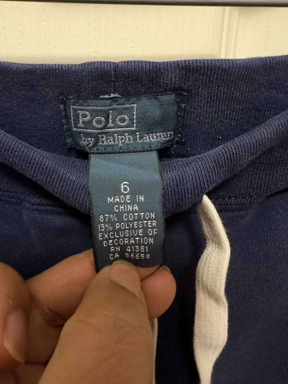 Ralph Lauren Navy Cotton Drawstring Athletic Shorts with Red Polo Logo